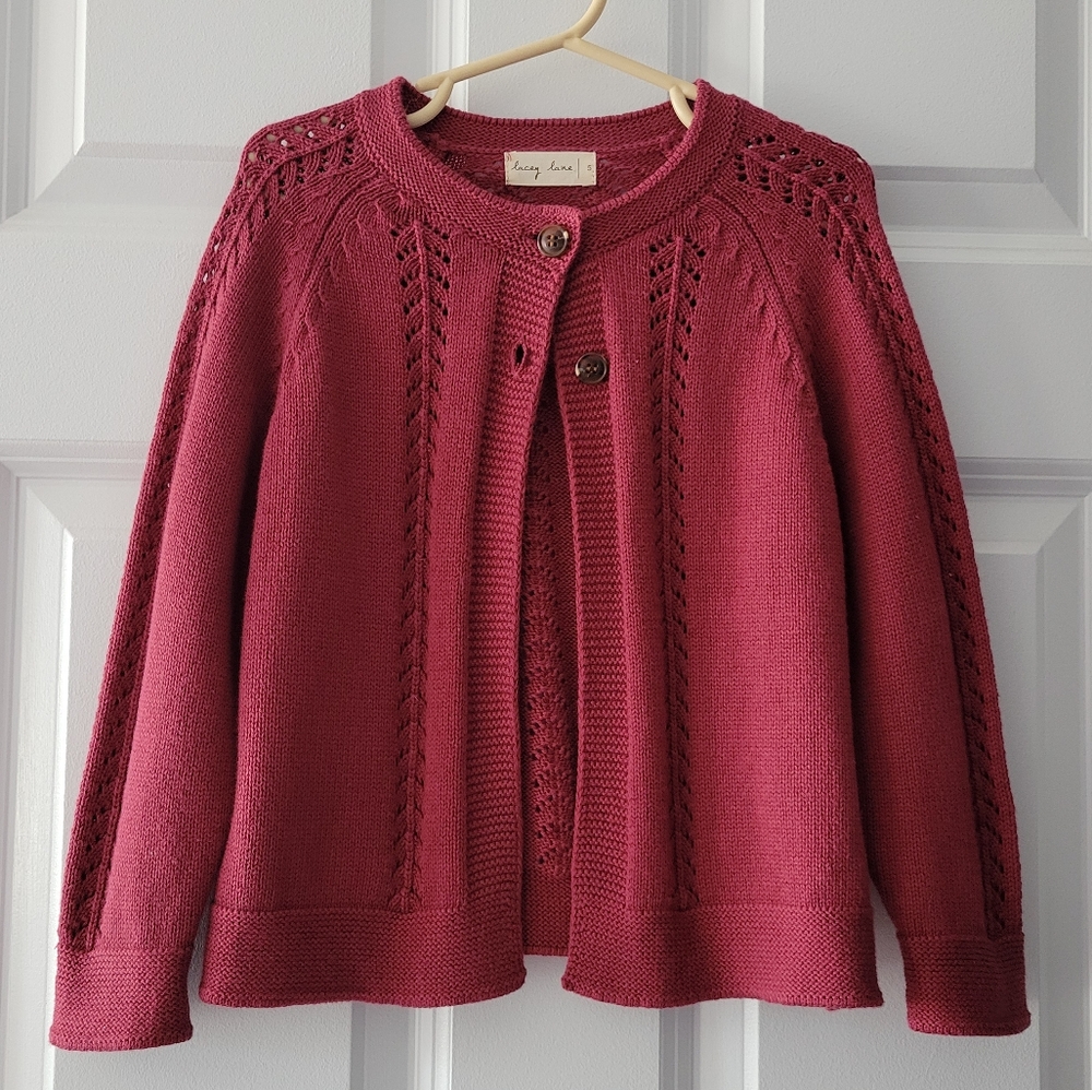 Lacey Lane Cranberry Cardigan, size 5